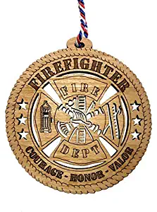 Jolette Designs Firefighter Christmas Ornament, Fireman Wooden Tree Decor Gifts for Fire Fighter, EMT, Men, Women, Graduation. 3.25X3.25 Inspiring Xmas Collectible for Department Walls, Made in USA