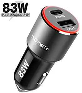 USB C Car Charger 83W, WOTOBEUS PPS PD 65W USB 18W QC3.0 Fast Car Phone Laptop Charger Adapter Mini Type C Quick Charge for iPhone SE/11/iPad/MacBook/ThinkPad/HP/Pixel/S8/S9/S10/S20/Note10Plus/Note9