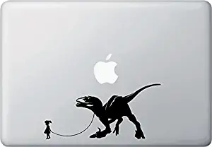 Yadda-Yadda Design Co. Pet Dinosaur - Velociraptor w Girl - Vinyl Decal for Laptop | MacBook | Appliances YYDC (7" w x 3.5" h) (Girl - Face Left, Black)