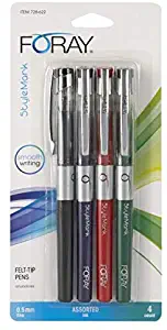 Office Depot Marker-Style Porous Point Pens With Soft Grips, Fine Point, 0.5 mm, Silver Barrel, Assorted Ink Colors, Pack Of 4