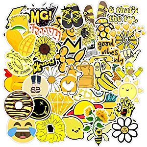 50PCS Summer Yellow Vsco Stickers Pack Cool for On The Laptop Fridge Phone Skateboard Travel Suitcase Luggage Cute Sticker