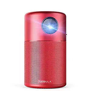Nebula Capsule, by Anker, Smart Wi-Fi Mini Projector, Red, 100 ANSI Lumen Portable Projector, 360° Speaker, Movie Projector, 100 Inch Picture, 4-Hour Video Playtime, Outdoor Projector—Watch Anywhere