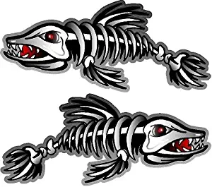 ProSticker 1501 (Two, a Right and a Left Facing) 6" X 14" Fishing Art Series Fish Skeleton Decals Sticker