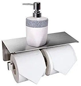 CRO DECOR Bathroom Toilet Paper Holder with Shelf, Stainless Steel Double Roll Toilet Tissue Holder Wall Mounted for Mobile Phone Storage, Brushed Nickel
