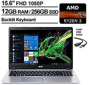 2020 Newest Acer Aspire 5 15.6" FHD 1080P Laptop Computer| AMD Ryzen 3 3200U up to 3.5 GHz(Beat i5-7200u)| 12GB RAM| 256GB SSD| Backlit Keyboard| WiFi| Bluetooth| HDMI| Windows 10| Laser USB Cable