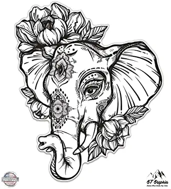 GT Graphics Elephant Henna Black - Vinyl Sticker Waterproof Decal