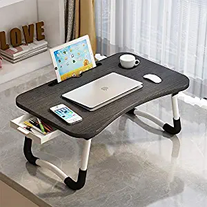 Home Office Lap Desk with Storage Drawer, Cup and Phone Holder, Laptop Bed Tray Table, 23.6" Foldable Laptop Desk, Laptop Stand for Working, Writing, Gaming and Drawing, Black