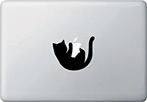 Cat Hanging - Vinyl Laptop Decal - Copyright 2014 - Yadda-Yadda Design Co. (3.5" w x 3" h) (Black)