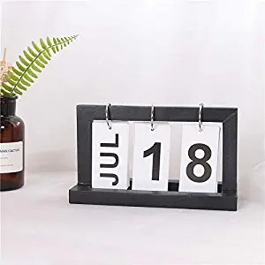 Konafei Chart Calendar Wooden Creative Perpetual Desk Chic Office Home Decoration Vintage Retro Style(Black)