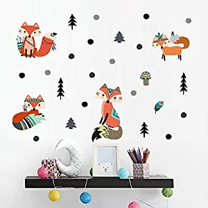 Fox Wall Decal, H2MTOOL Removable Forest Animal Wall Stickers for Kids Room Decor (Fox Forest)
