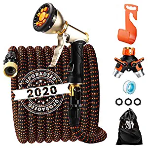 Delxo 2020 Upgrade 75FT Expandable Garden Hose Water Hose with 9-Function High-Pressure Spray Nozzle, Heavy Duty Flexible Hose, 3/4" Solid Brass Fittings Leakproof Design