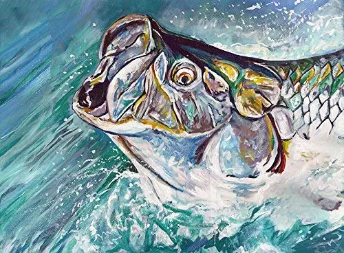 Tarpon Wall Art Print, Fishing Gift Idea, Tarpon Fishing, Silver King Tarpon Fish Painting Wall Decor Print Hand Signed By Jack Tarpon