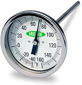 Vee Gee Scientific 82160-6 Dial Soil Thermometer, 6" Stainless Steel Stem, 3" Dial Display, -40 to 160-Degree F,Silver