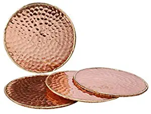 GoCraft Handmade Hammered Copper Coasters with Padded Cork Protection for your Drinks, Beverages & Wine/ Bar Glasses (Set of 4)