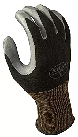 SHOWA Atlas 370BM-07 Nitrile Palm Coating Glove, Black, Medium (Pack of 12 Pairs)