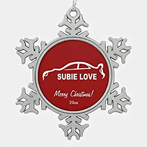 Subaru Impreza WRX Sti Subbie Love Silhouette Snowflake Pewter Christmas Ornament