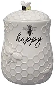 youngs Inc Ceramic Bee Treat Jar, White, Black
