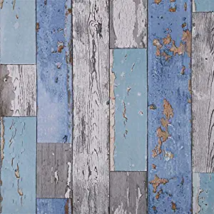 Art3d 17.7"x78.7" Peel and Stick Wallpaper - Decorative Self Adhesive Vinyl Film Wood Grain Wallpaper for Furniture Cabinet Countertop Shelf Paper, Blue Distressed Wood