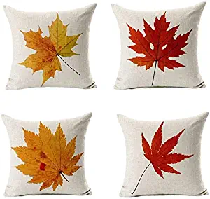 All Smiles Fall Décor Pillow Covers 20x20 Set of 4 for Home Thanksgiving Autumn Kitchen Decoration Couch Cushion, Outside Outdoor Harvest Decorative Maple Leaves