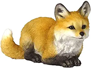 US 5.5 Inch Fox Pup Crouching Decorative Statue Figurine, Orange and Tan